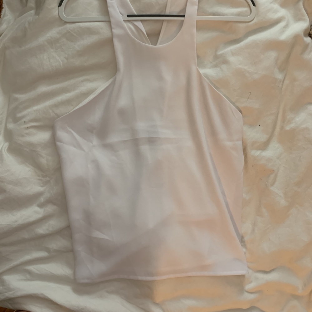 Tobi White Low Back Cut White Silk Top